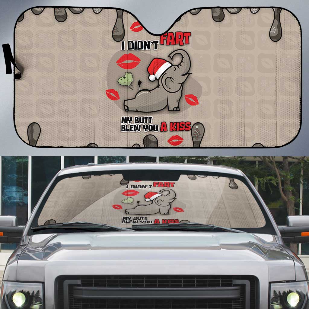 Elephant Christmas Auto Sun Shade I Did Not Fart My Butt Blew You A Kiss - Wonder Print Shop