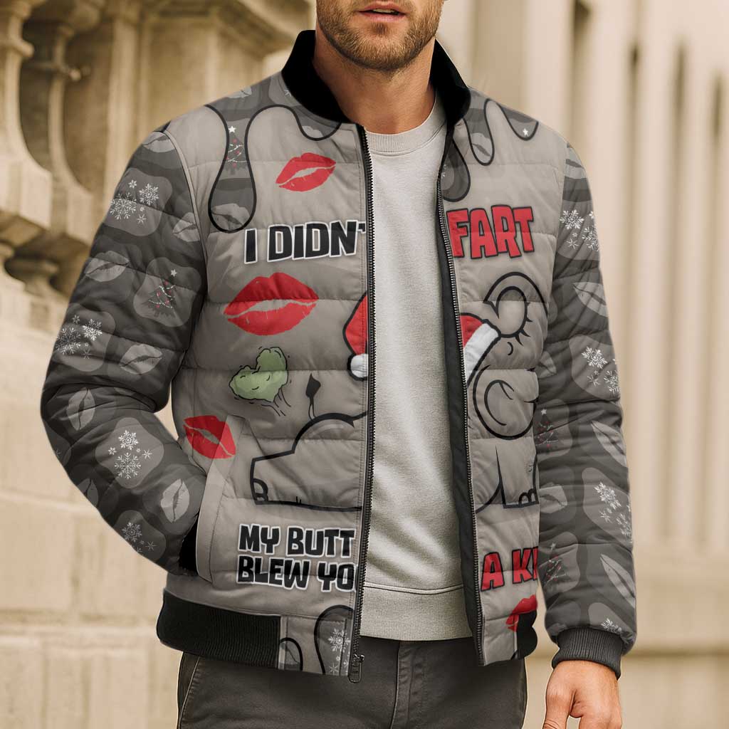 Elephant Christmas Bomber Puffer Jacket I Did Not Fart My Butt Blew You A Kiss - Wonder Print Shop