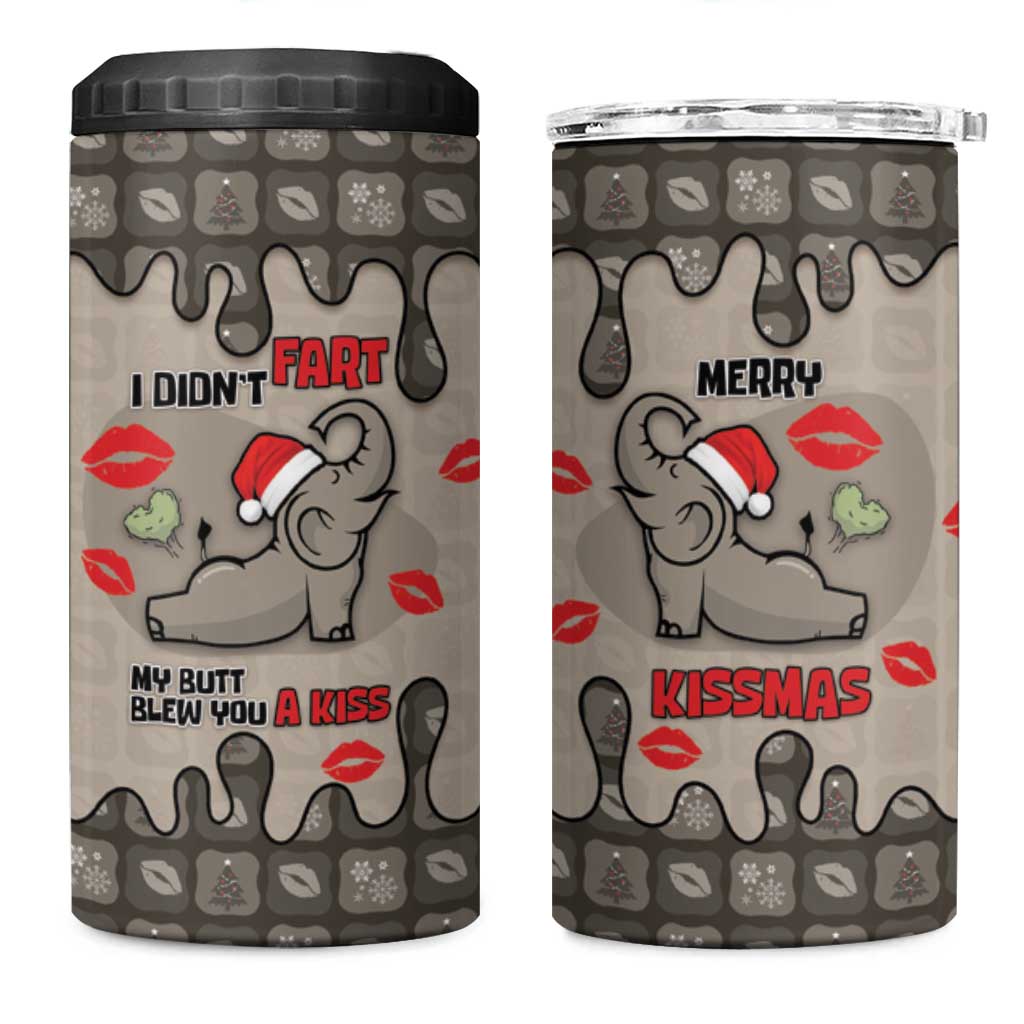 Elephant Christmas 4 in 1 Can Cooler Tumbler I Did Not Fart My Butt Blew You A Kiss - Wonder Print Shop
