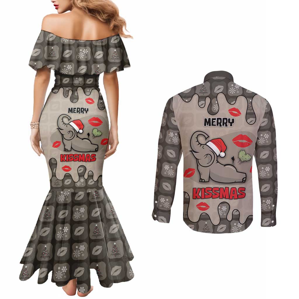 Elephant Christmas Couples Matching Mermaid Dress and Long Sleeve Button Shirt I Did Not Fart My Butt Blew You A Kiss - Wonder Print Shop
