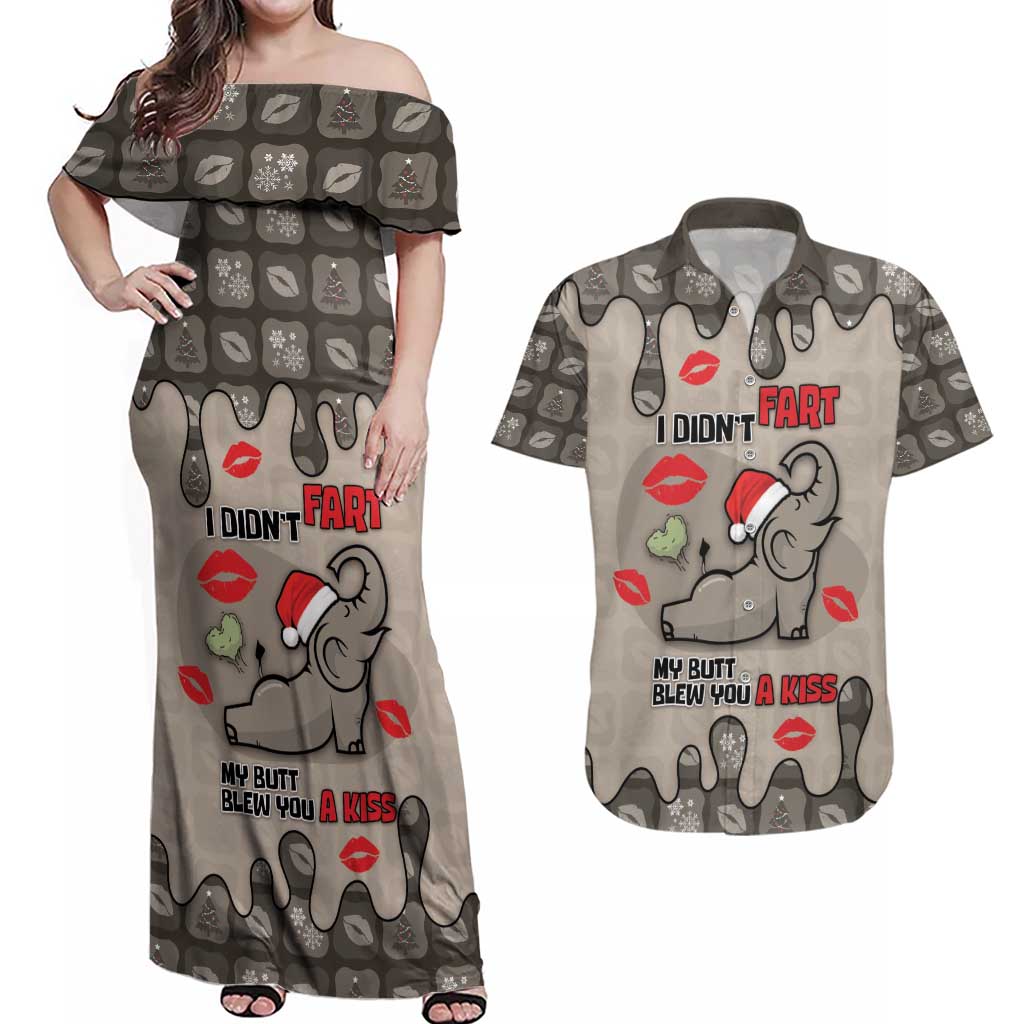 Elephant Christmas Couples Matching Off Shoulder Maxi Dress and Hawaiian Shirt I Did Not Fart My Butt Blew You A Kiss - Wonder Print Shop