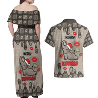 Elephant Christmas Couples Matching Off Shoulder Maxi Dress and Hawaiian Shirt I Did Not Fart My Butt Blew You A Kiss - Wonder Print Shop