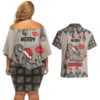 Elephant Christmas Couples Matching Off Shoulder Short Dress and Hawaiian Shirt I Did Not Fart My Butt Blew You A Kiss - Wonder Print Shop