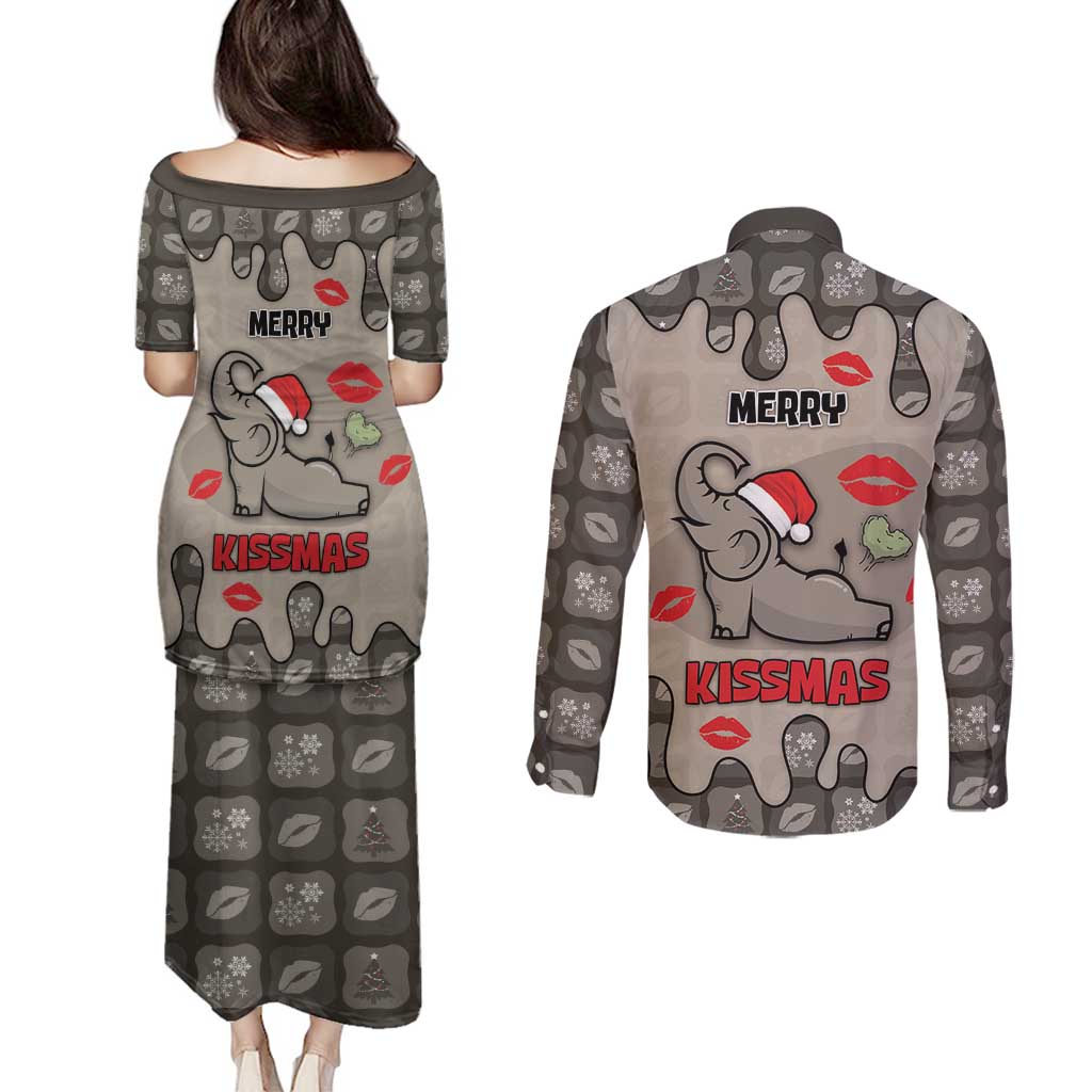 Elephant Christmas Couples Matching Puletasi and Long Sleeve Button Shirt I Did Not Fart My Butt Blew You A Kiss - Wonder Print Shop
