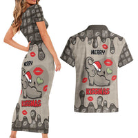 Elephant Christmas Couples Matching Short Sleeve Bodycon Dress and Hawaiian Shirt I Did Not Fart My Butt Blew You A Kiss - Wonder Print Shop