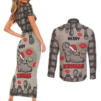 Elephant Christmas Couples Matching Short Sleeve Bodycon Dress and Long Sleeve Button Shirt I Did Not Fart My Butt Blew You A Kiss - Wonder Print Shop