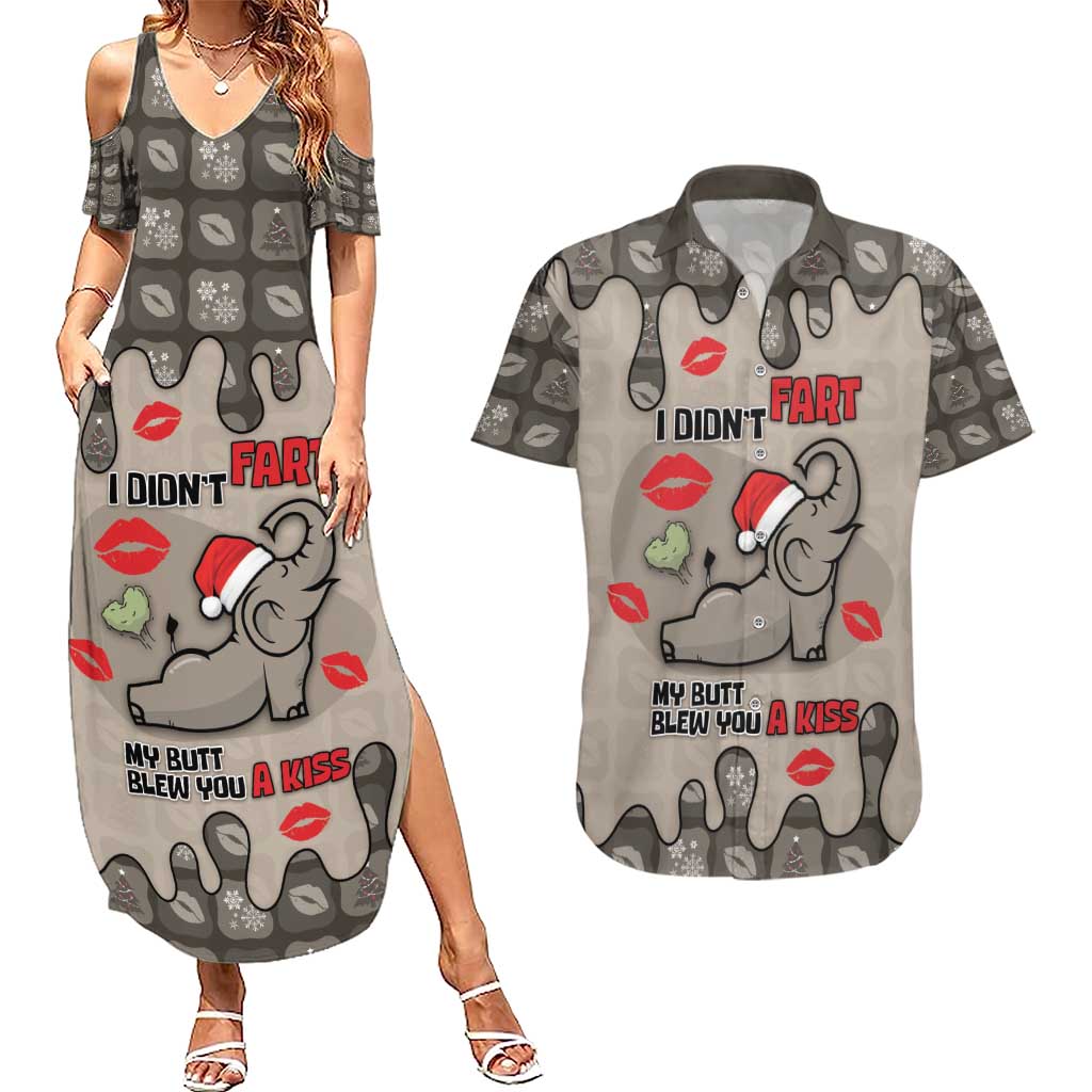 Elephant Christmas Couples Matching Summer Maxi Dress and Hawaiian Shirt I Did Not Fart My Butt Blew You A Kiss - Wonder Print Shop