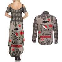 Elephant Christmas Couples Matching Summer Maxi Dress and Long Sleeve Button Shirt I Did Not Fart My Butt Blew You A Kiss - Wonder Print Shop