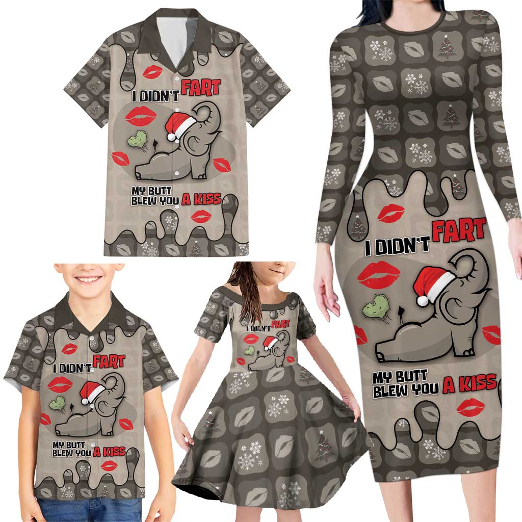 Elephant Christmas Family Matching Long Sleeve Bodycon Dress and Hawaiian Shirt I Did Not Fart My Butt Blew You A Kiss - Wonder Print Shop
