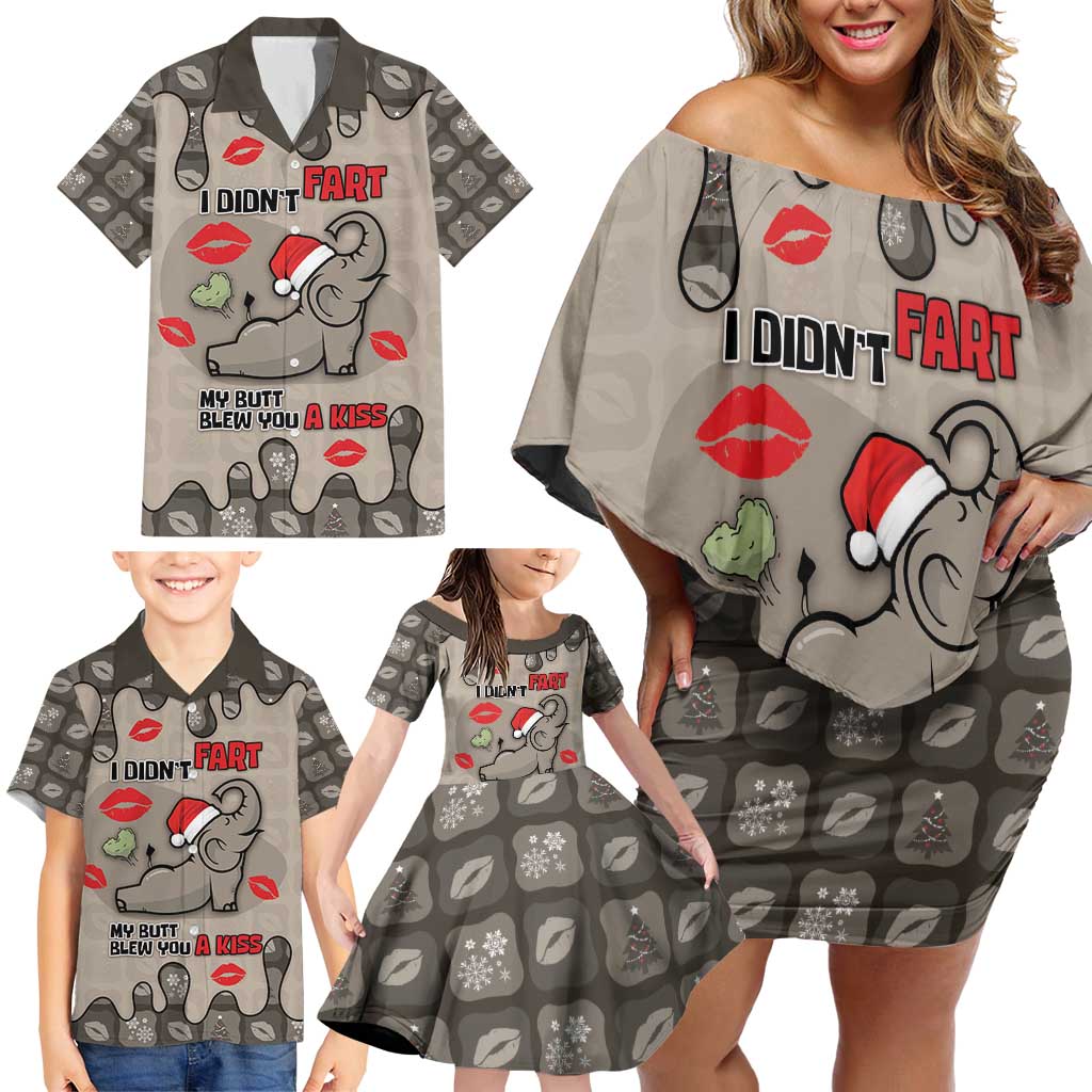Elephant Christmas Family Matching Off Shoulder Short Dress and Hawaiian Shirt I Did Not Fart My Butt Blew You A Kiss - Wonder Print Shop