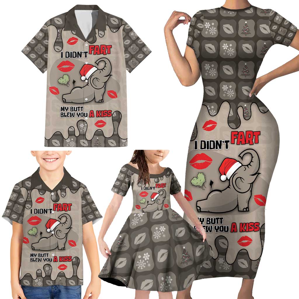 Elephant Christmas Family Matching Short Sleeve Bodycon Dress and Hawaiian Shirt I Did Not Fart My Butt Blew You A Kiss - Wonder Print Shop