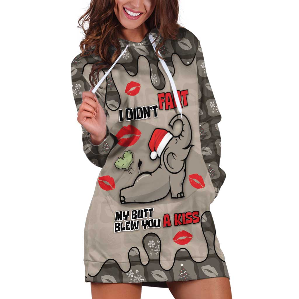Elephant Christmas Hoodie Dress I Did Not Fart My Butt Blew You A Kiss - Wonder Print Shop