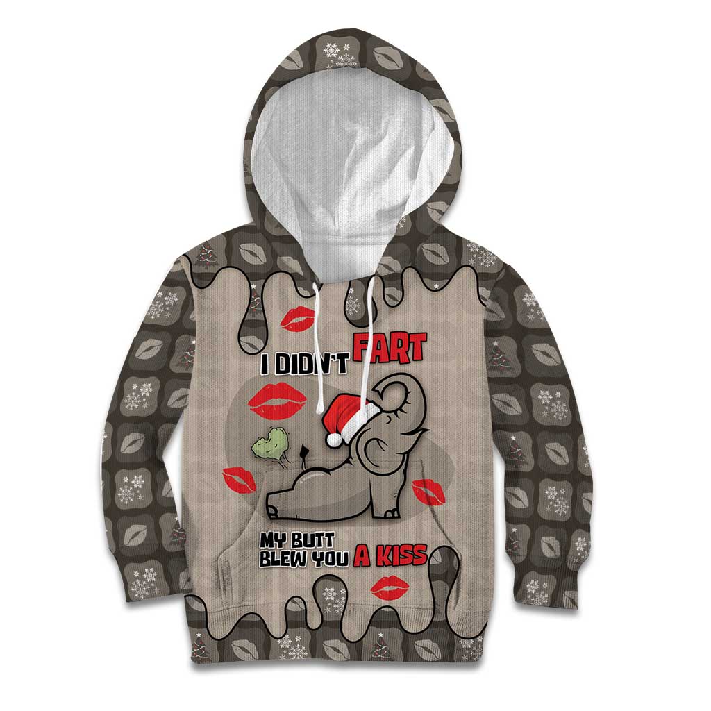 Elephant Christmas Kid Hoodie I Did Not Fart My Butt Blew You A Kiss - Wonder Print Shop