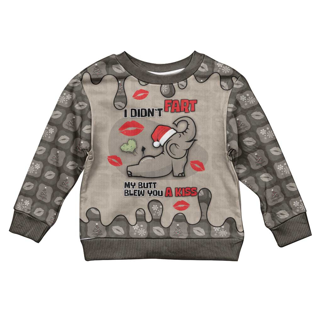 Elephant Christmas Kid Ugly Christmas Sweater I Did Not Fart My Butt Blew You A Kiss - Wonder Print Shop