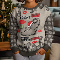 Elephant Christmas Kid Ugly Christmas Sweater I Did Not Fart My Butt Blew You A Kiss - Wonder Print Shop
