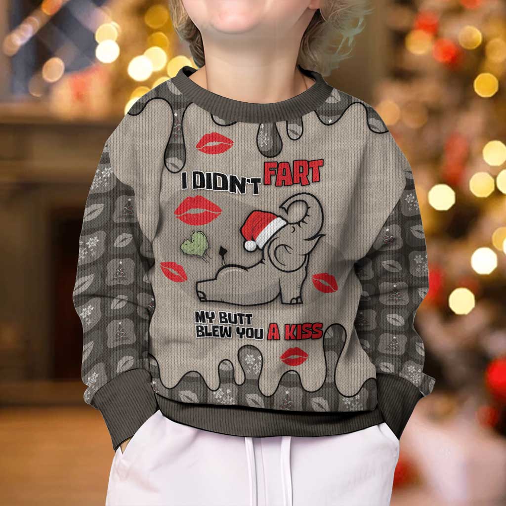 Elephant Christmas Kid Ugly Christmas Sweater I Did Not Fart My Butt Blew You A Kiss - Wonder Print Shop