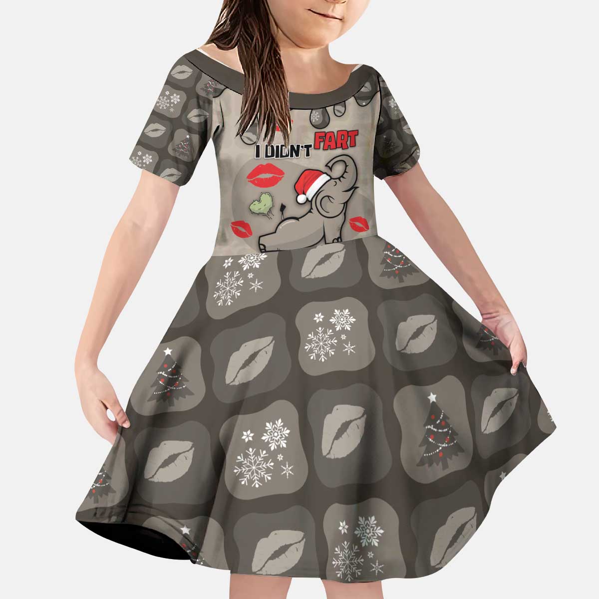 Elephant Christmas Kid Short Sleeve Dress I Did Not Fart My Butt Blew You A Kiss - Wonder Print Shop