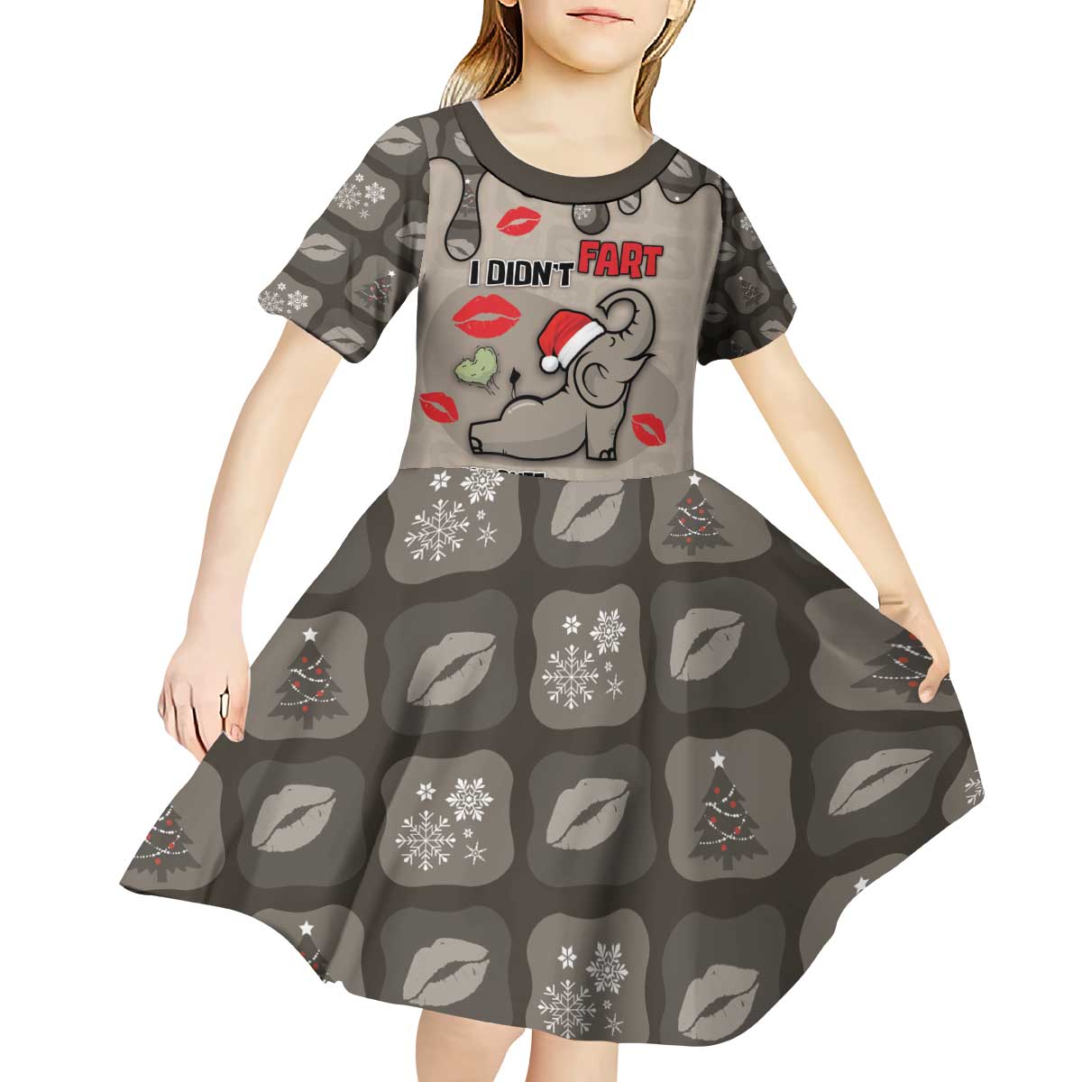 Elephant Christmas Kid Short Sleeve Dress I Did Not Fart My Butt Blew You A Kiss - Wonder Print Shop