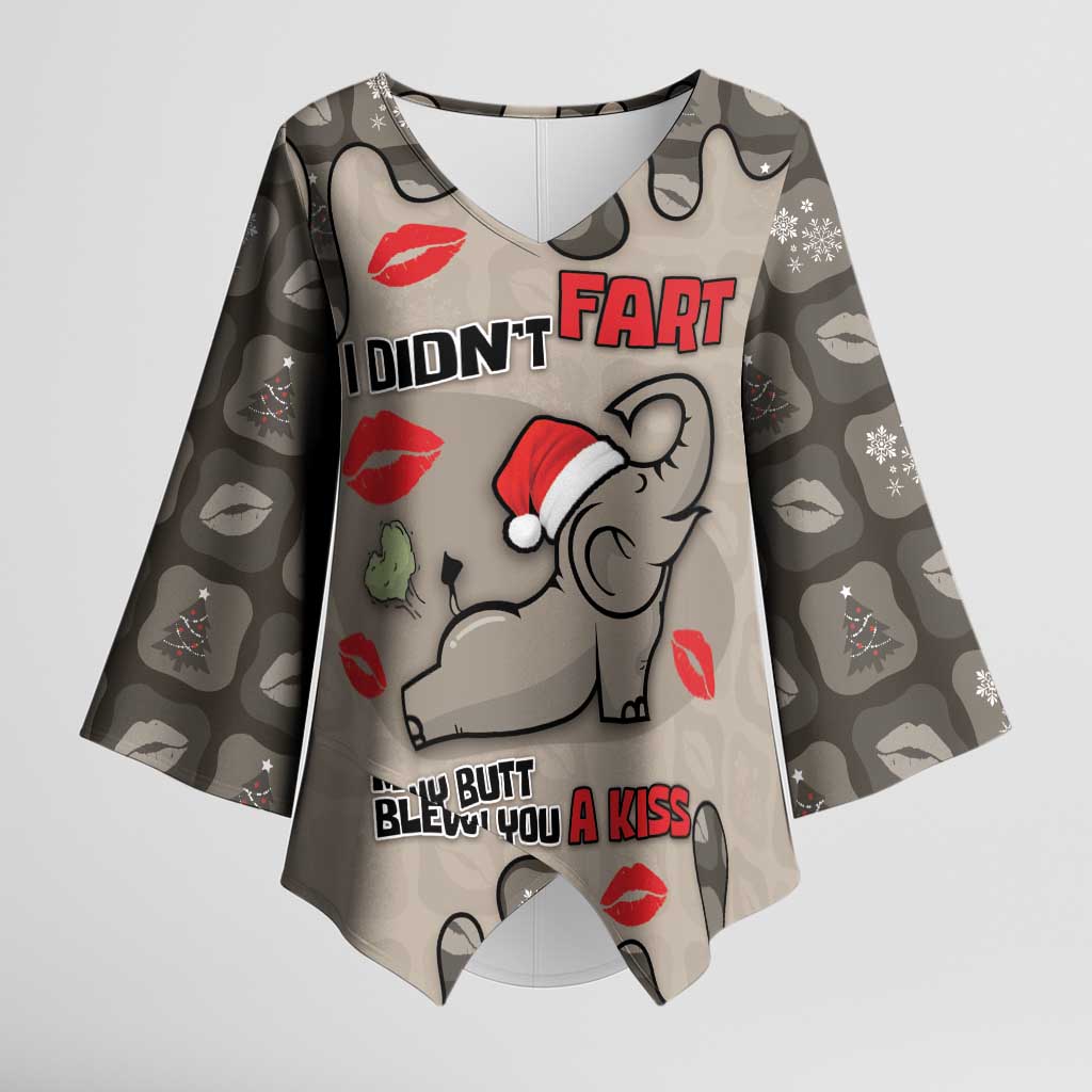 Elephant Christmas Kimono Sleeve Blouse I Did Not Fart My Butt Blew You A Kiss - Wonder Print Shop
