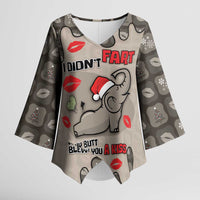 Elephant Christmas Kimono Sleeve Blouse I Did Not Fart My Butt Blew You A Kiss - Wonder Print Shop