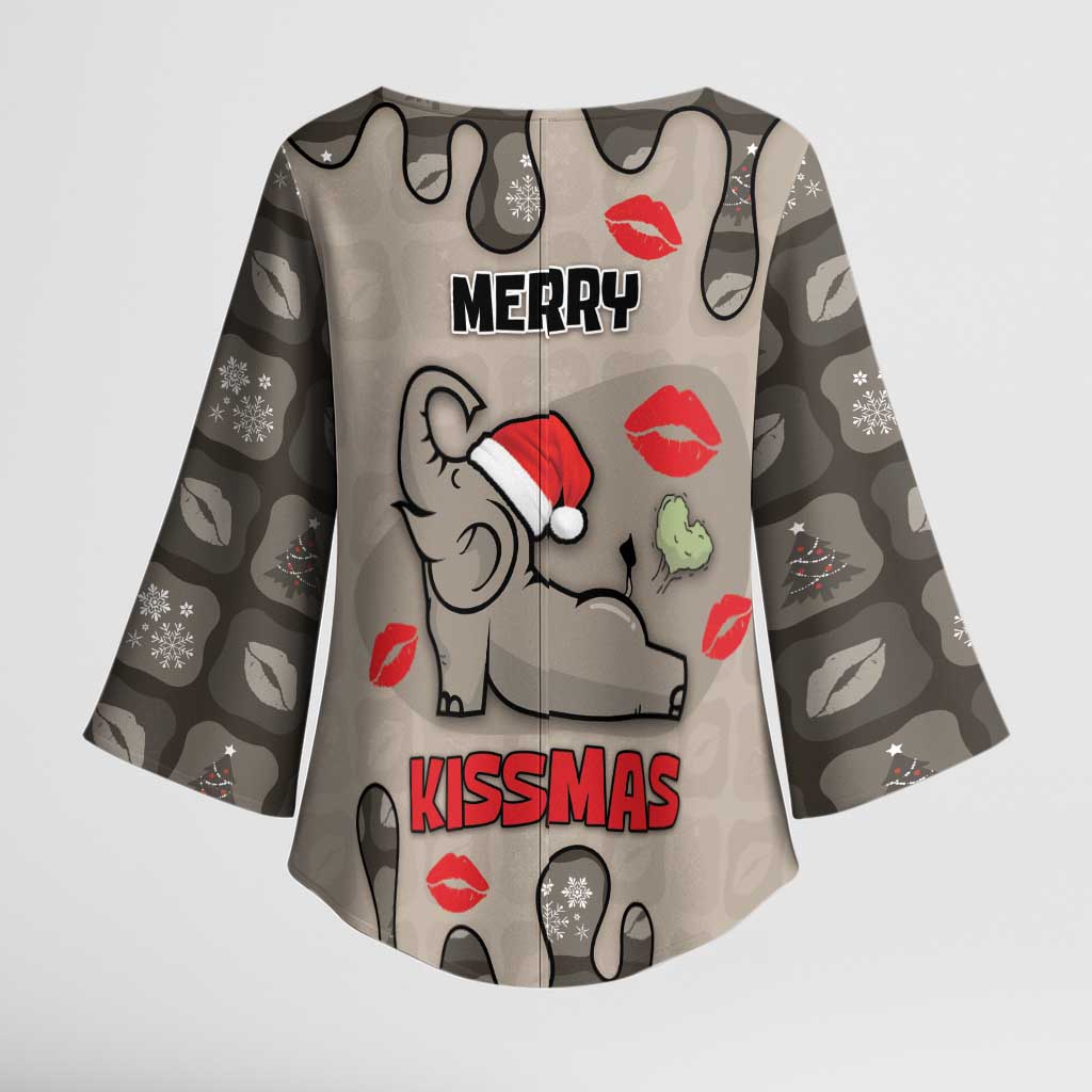 Elephant Christmas Kimono Sleeve Blouse I Did Not Fart My Butt Blew You A Kiss - Wonder Print Shop