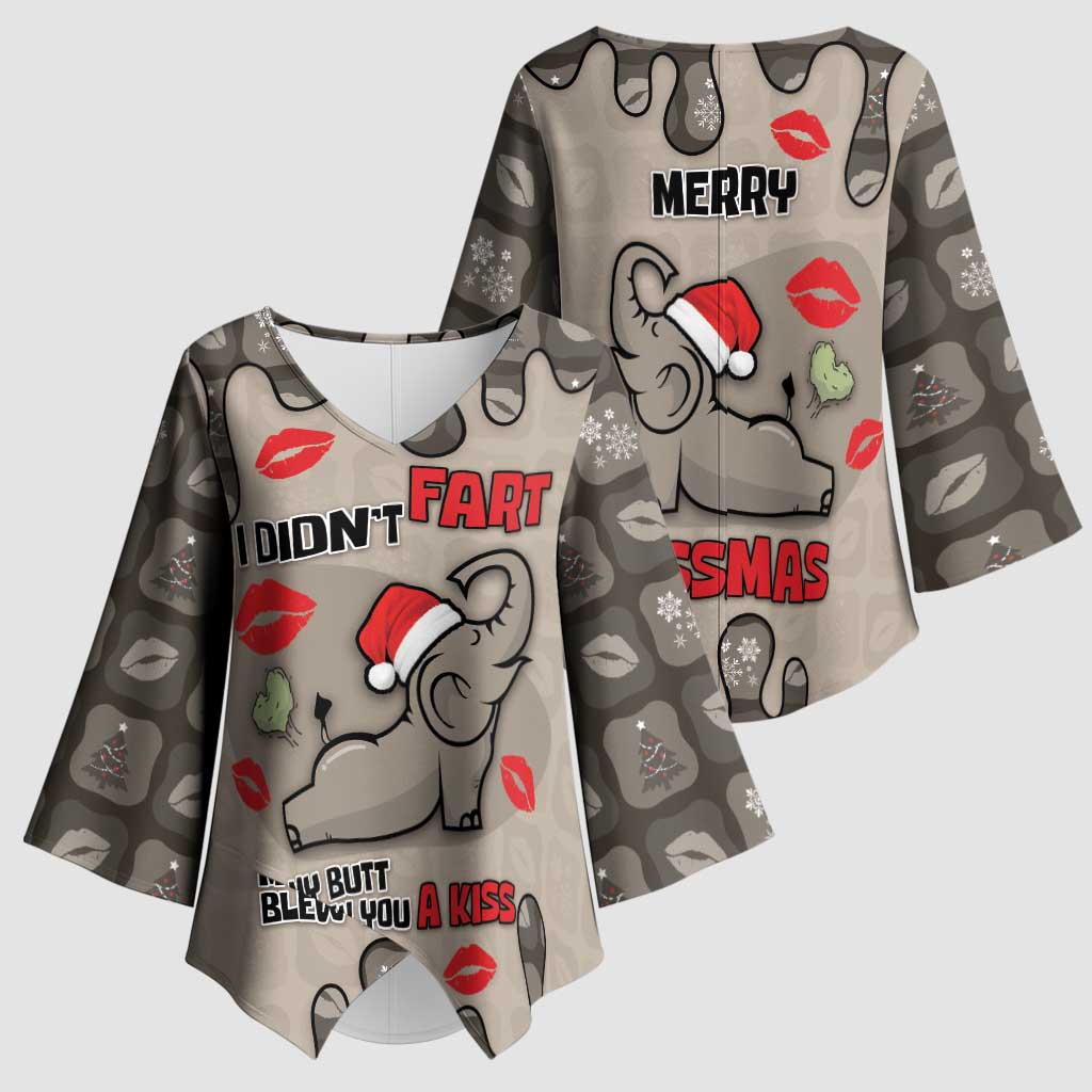 Elephant Christmas Kimono Sleeve Blouse I Did Not Fart My Butt Blew You A Kiss - Wonder Print Shop