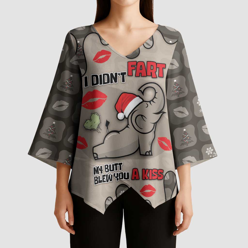 Elephant Christmas Kimono Sleeve Blouse I Did Not Fart My Butt Blew You A Kiss - Wonder Print Shop