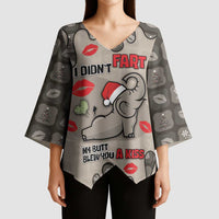Elephant Christmas Kimono Sleeve Blouse I Did Not Fart My Butt Blew You A Kiss - Wonder Print Shop
