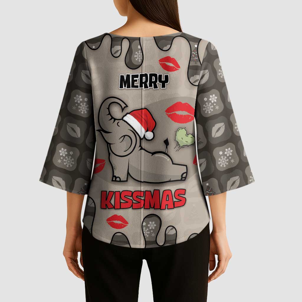 Elephant Christmas Kimono Sleeve Blouse I Did Not Fart My Butt Blew You A Kiss - Wonder Print Shop