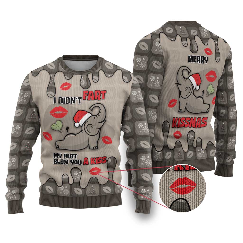 Elephant Christmas Ugly Christmas Sweater I Did Not Fart My Butt Blew You A Kiss - Wonder Print Shop