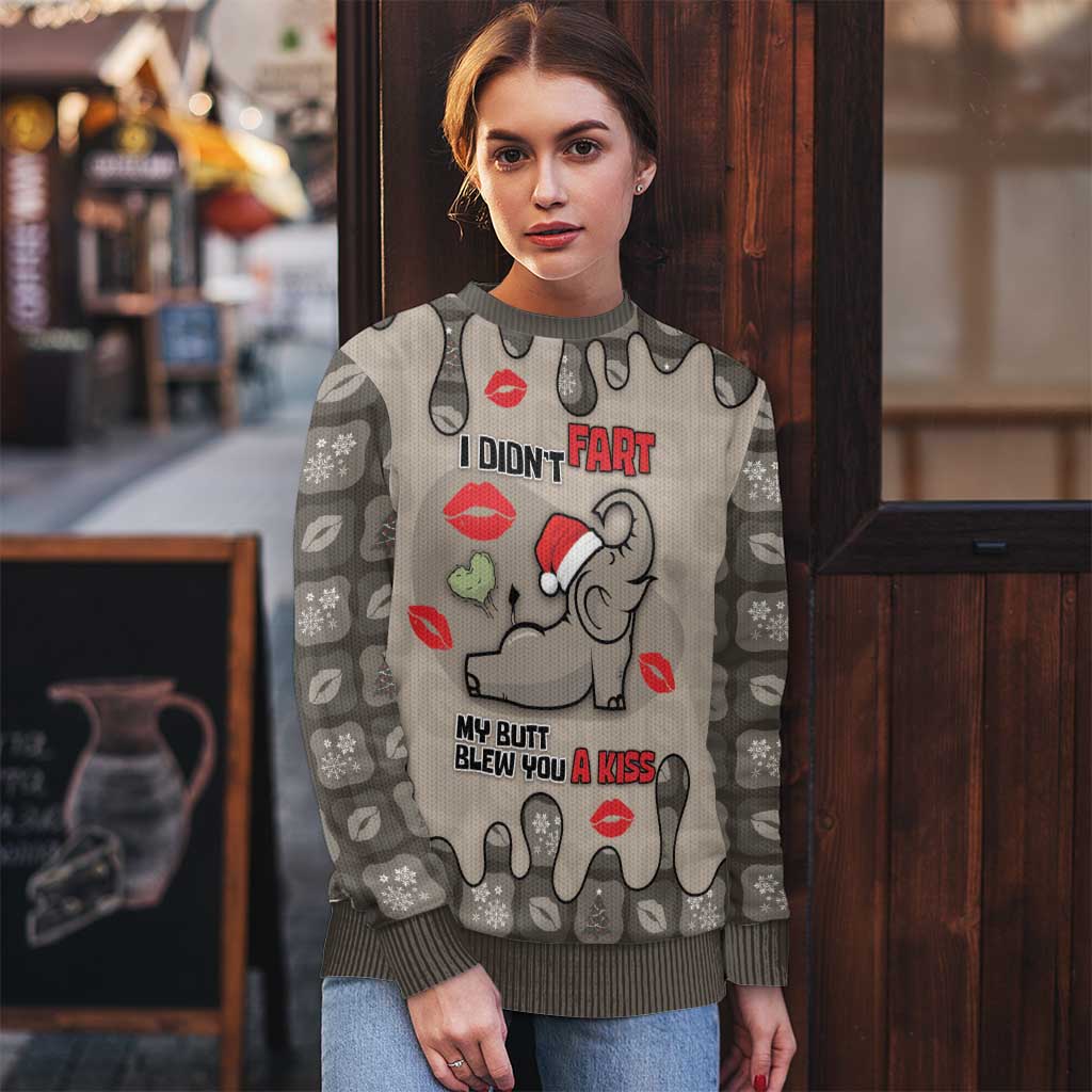 Elephant Christmas Ugly Christmas Sweater I Did Not Fart My Butt Blew You A Kiss - Wonder Print Shop