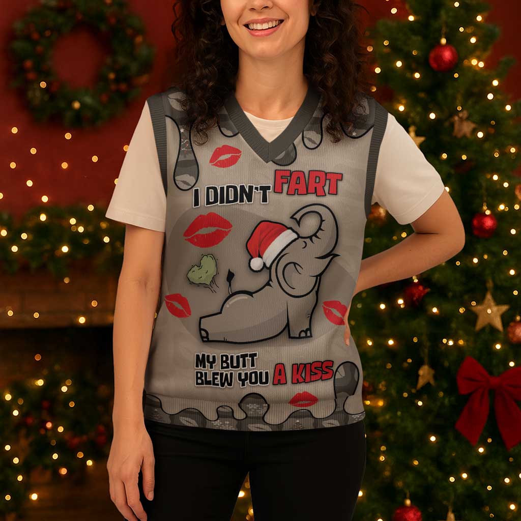 Elephant Christmas Knitted V-Neck Vest I Did Not Fart My Butt Blew You A Kiss - Wonder Print Shop