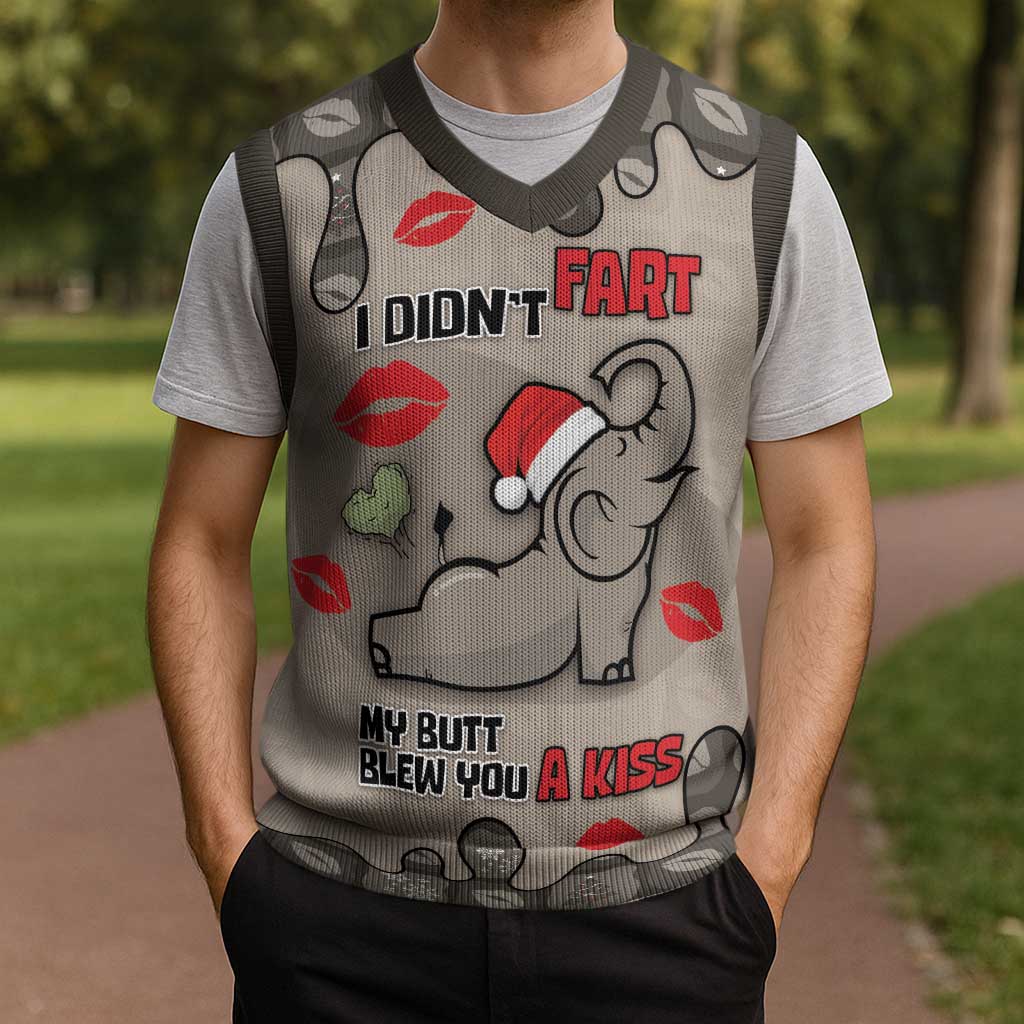 Elephant Christmas Knitted V-Neck Vest I Did Not Fart My Butt Blew You A Kiss - Wonder Print Shop