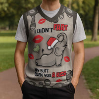 Elephant Christmas Knitted V-Neck Vest I Did Not Fart My Butt Blew You A Kiss - Wonder Print Shop