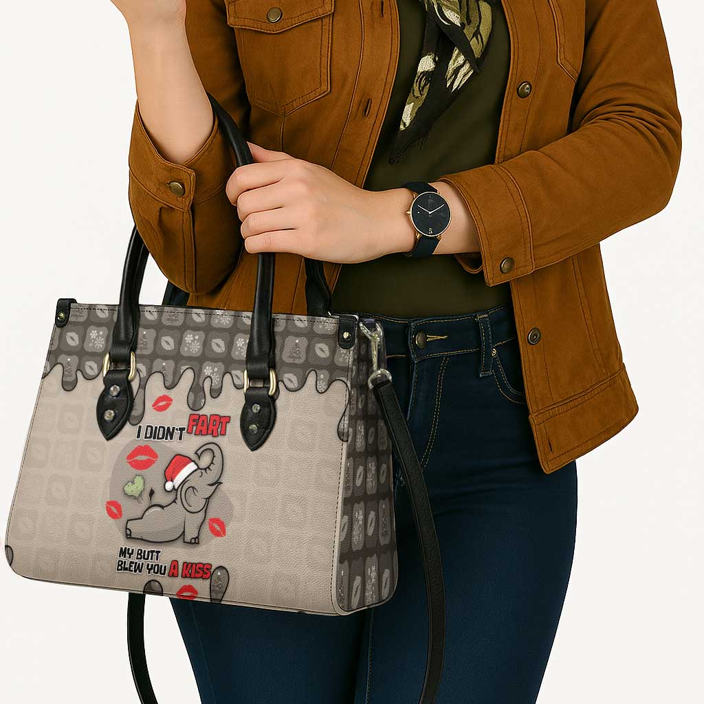 Elephant Christmas Leather Bag I Did Not Fart My Butt Blew You A Kiss - Wonder Print Shop