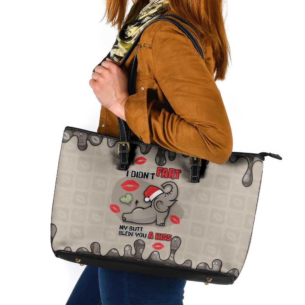 Elephant Christmas Leather Tote Bag I Did Not Fart My Butt Blew You A Kiss - Wonder Print Shop