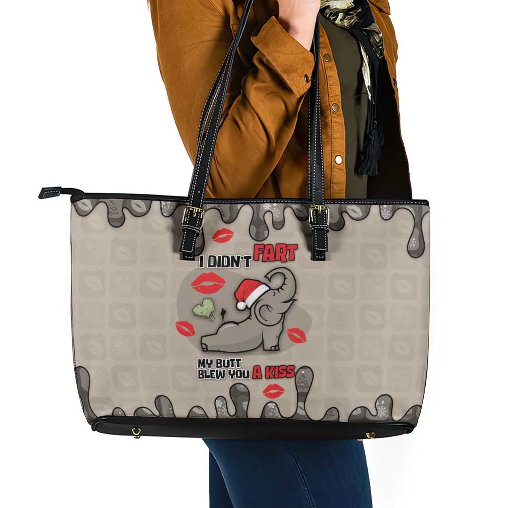 Elephant Christmas Leather Tote Bag I Did Not Fart My Butt Blew You A Kiss - Wonder Print Shop