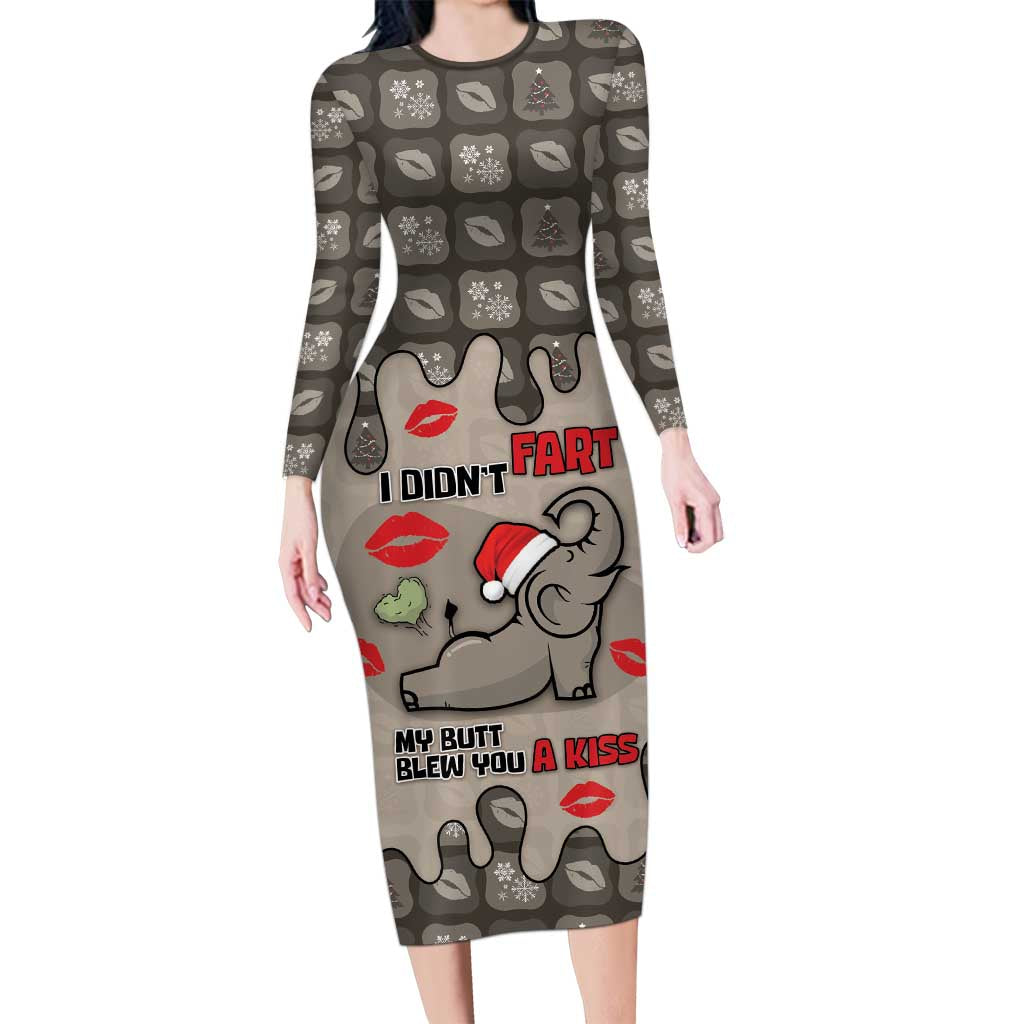 Elephant Christmas Long Sleeve Bodycon Dress I Did Not Fart My Butt Blew You A Kiss - Wonder Print Shop