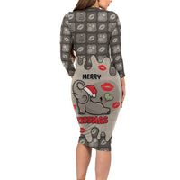 Elephant Christmas Long Sleeve Bodycon Dress I Did Not Fart My Butt Blew You A Kiss - Wonder Print Shop