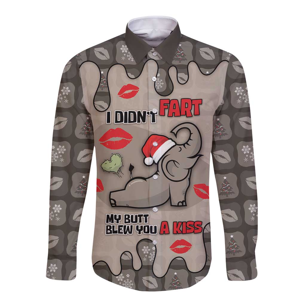 Elephant Christmas Long Sleeve Button Shirt I Did Not Fart My Butt Blew You A Kiss - Wonder Print Shop