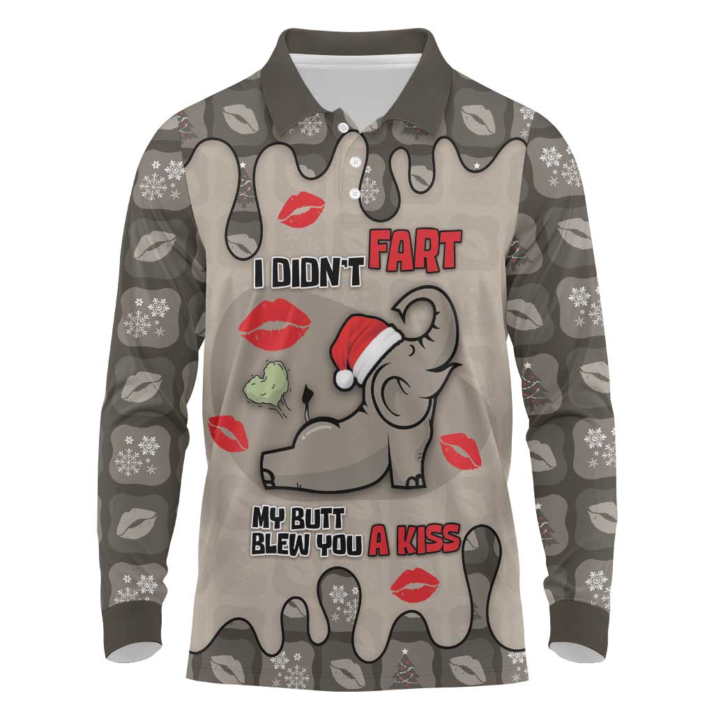 Elephant Christmas Long Sleeve Polo Shirt I Did Not Fart My Butt Blew You A Kiss - Wonder Print Shop