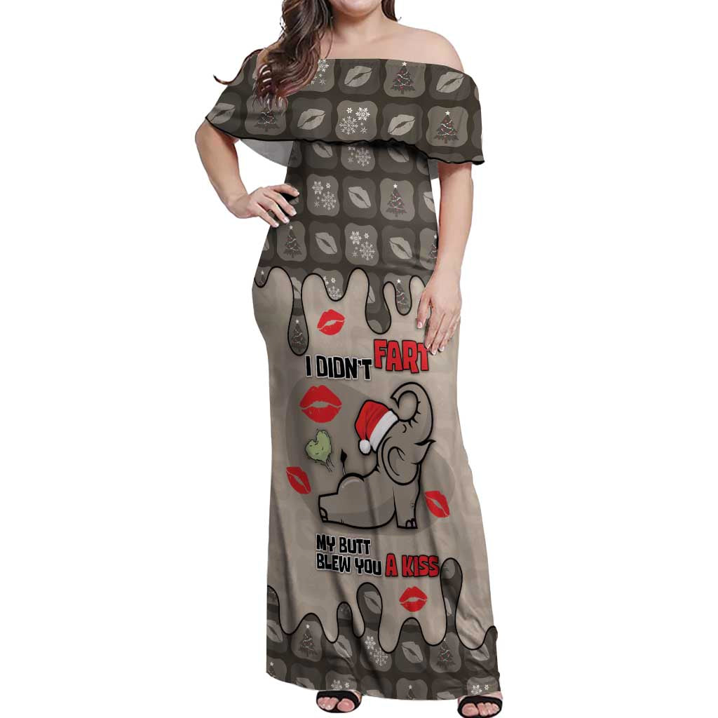 Elephant Christmas Off Shoulder Maxi Dress I Did Not Fart My Butt Blew You A Kiss - Wonder Print Shop