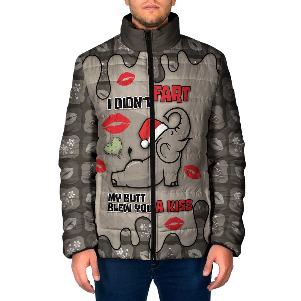 Elephant Christmas Padded Jacket I Did Not Fart My Butt Blew You A Kiss - Wonder Print Shop