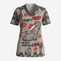 Elephant Christmas Scrub Top I Did Not Fart My Butt Blew You A Kiss - Wonder Print Shop