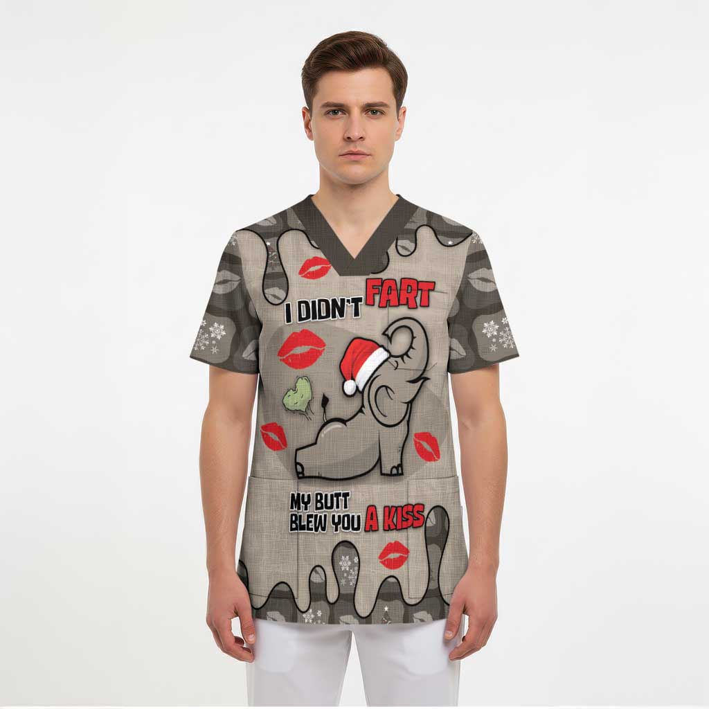 Elephant Christmas Scrub Top I Did Not Fart My Butt Blew You A Kiss - Wonder Print Shop