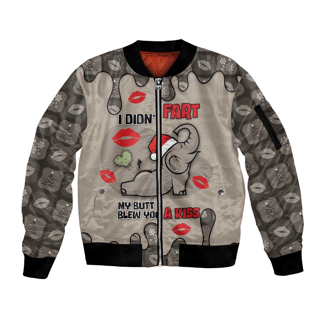 Elephant Christmas Sleeve Zip Bomber Jacket I Did Not Fart My Butt Blew You A Kiss - Wonder Print Shop