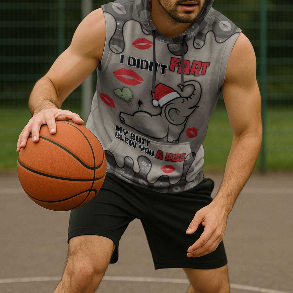 Elephant Christmas Sleeveless Hoodie I Did Not Fart My Butt Blew You A Kiss - Wonder Print Shop