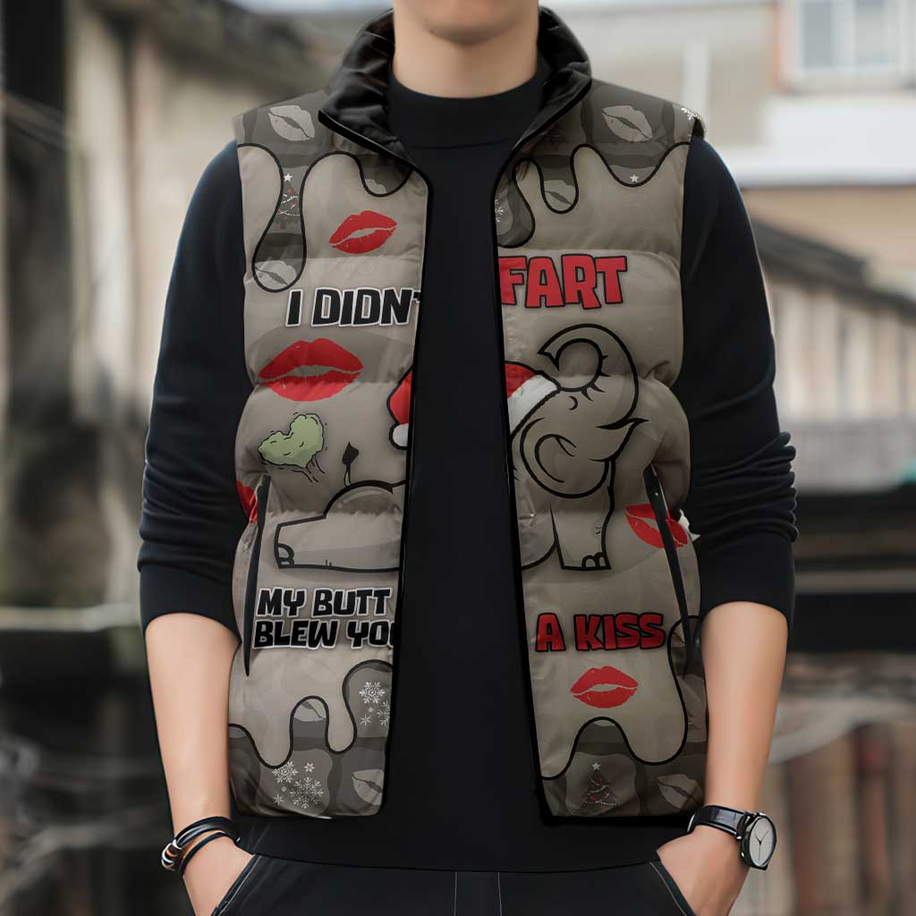 Elephant Christmas Sleeveless Puffer Jacket I Did Not Fart My Butt Blew You A Kiss - Wonder Print Shop