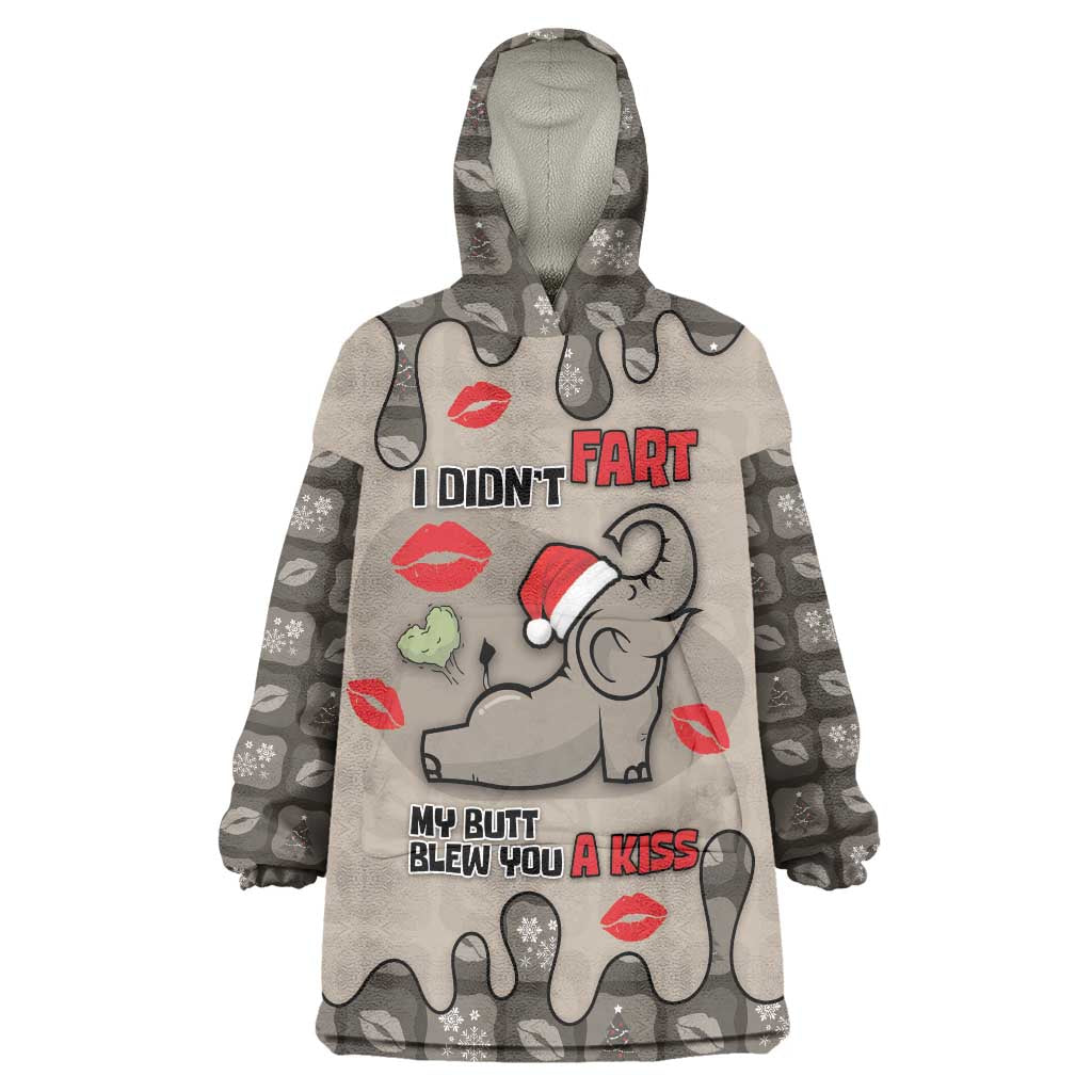 Elephant Christmas Wearable Blanket Hoodie I Did Not Fart My Butt Blew You A Kiss - Wonder Print Shop