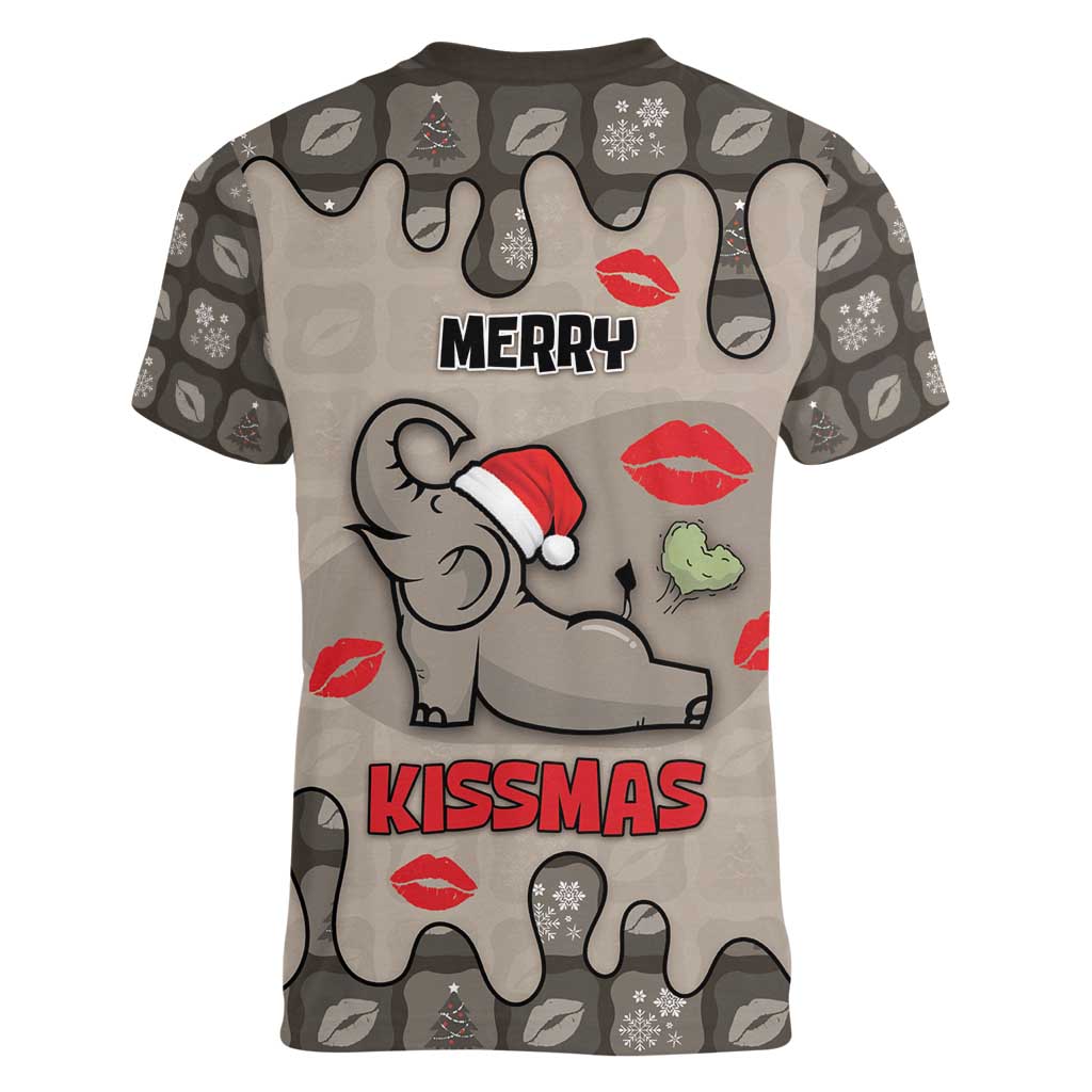 Elephant Christmas Women V-Neck T-Shirt I Did Not Fart My Butt Blew You A Kiss - Wonder Print Shop